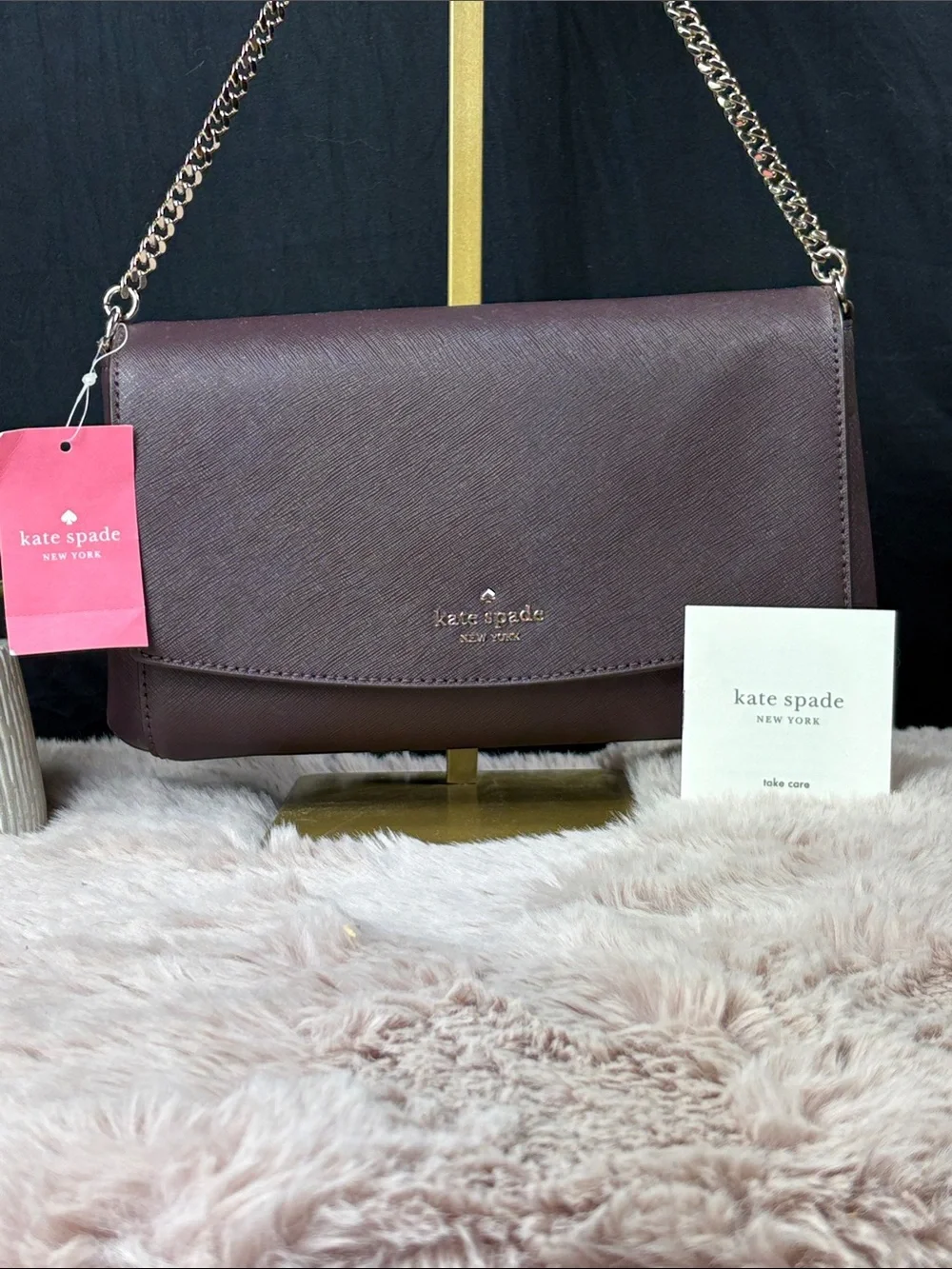 Kate Spade Laurel Way Greer Saffiano Leather Crossbody Bag Chocolate Cherry NWT